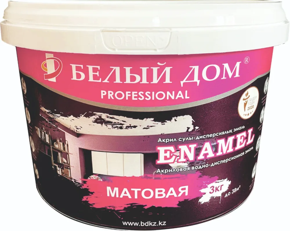 Акриловая водо-дисперсионная эмаль ENAMEL матовая Белый дом 3кг