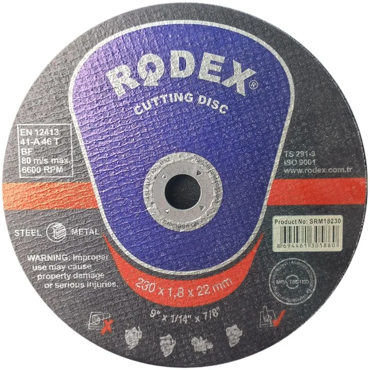 Диск отрезной по металлу 230*1,6*22мм RODEX